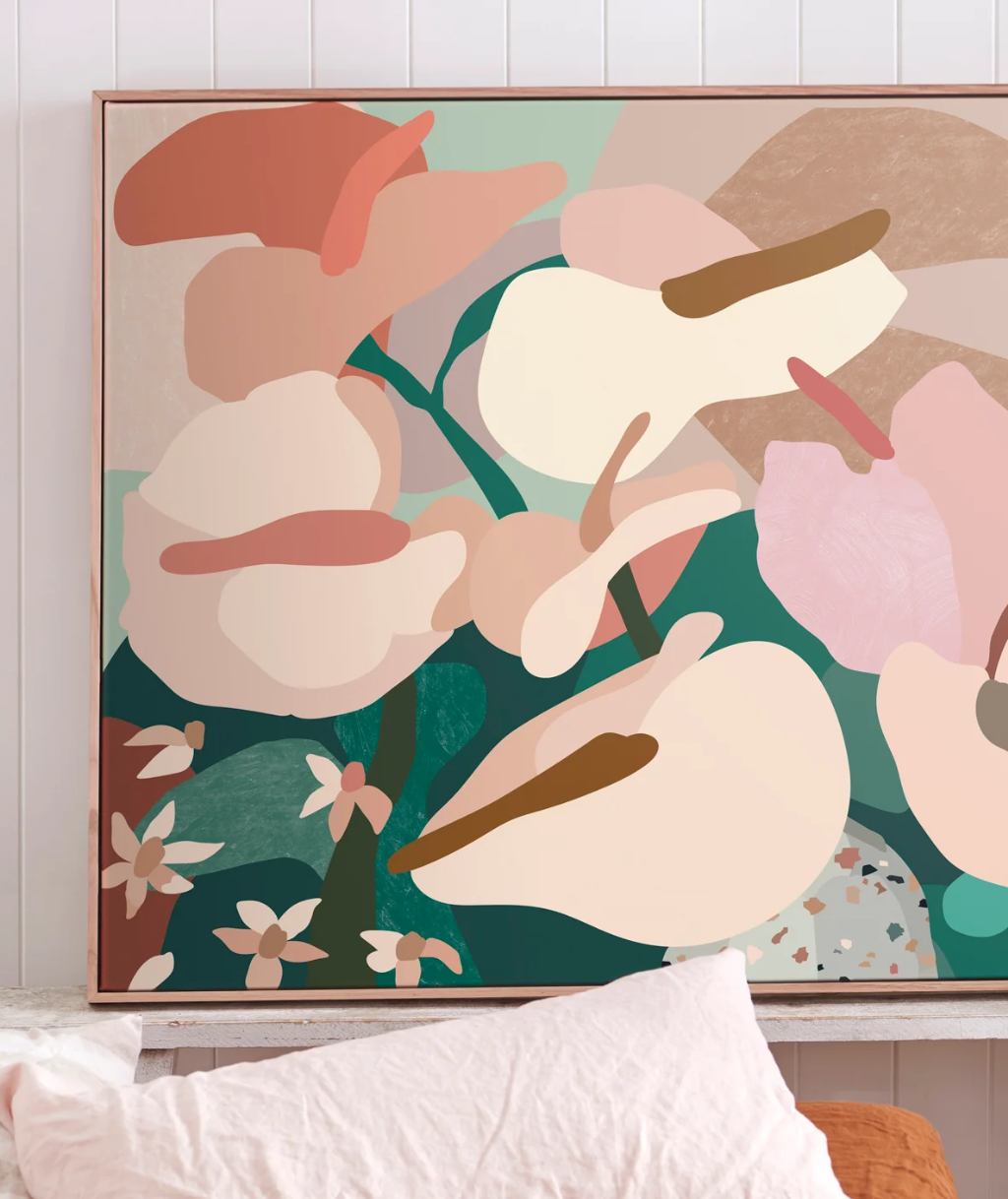 Anthurium I: Framed canvas print, ready to hang, premium floral art for living room decor.