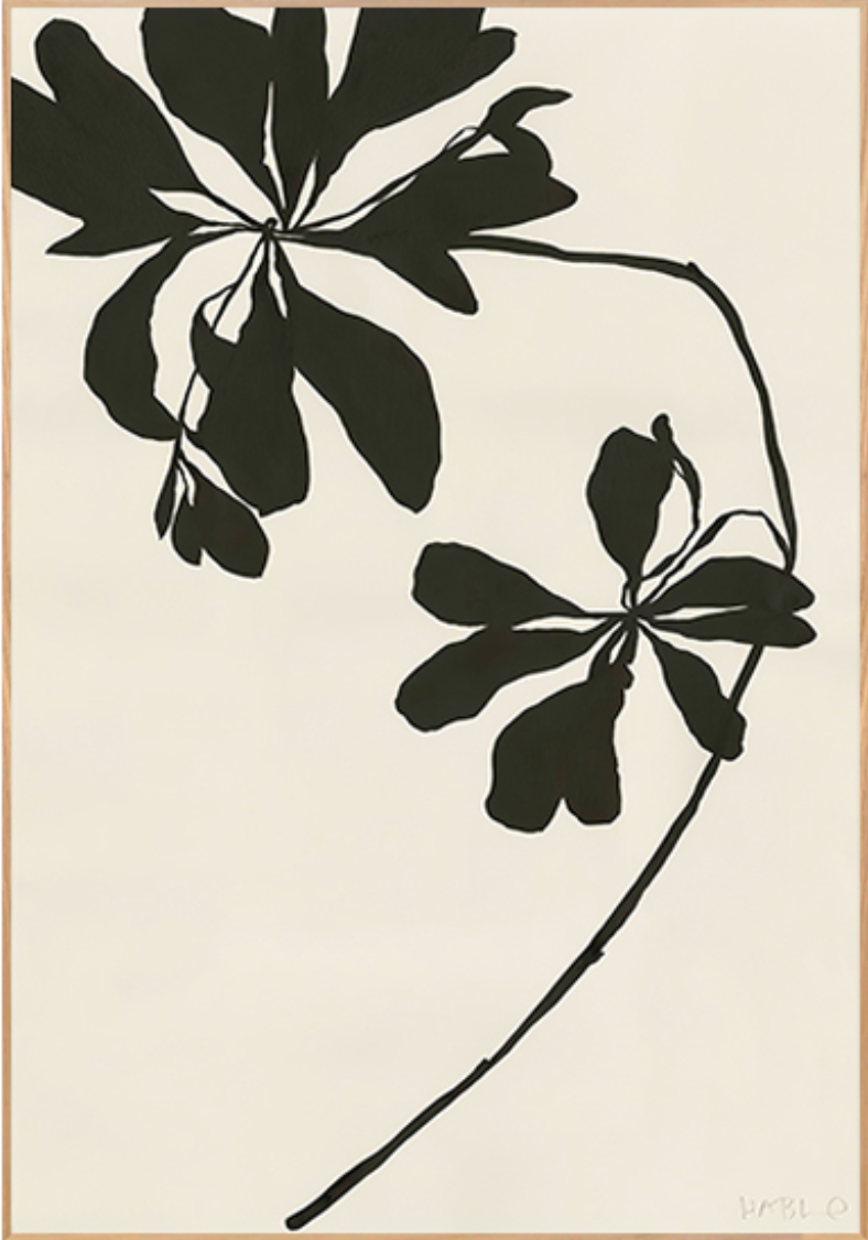 Abstract black and white canvas print, Leaves I, modern wall art for living room decor.