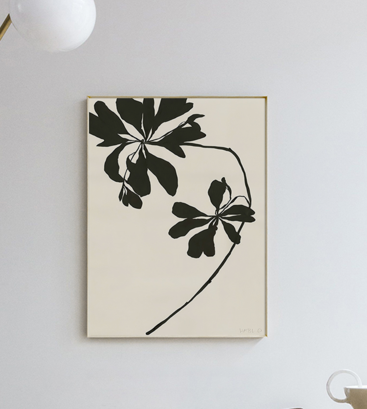 Abstract black and white canvas print, Leaves I, modern wall art for living room decor.