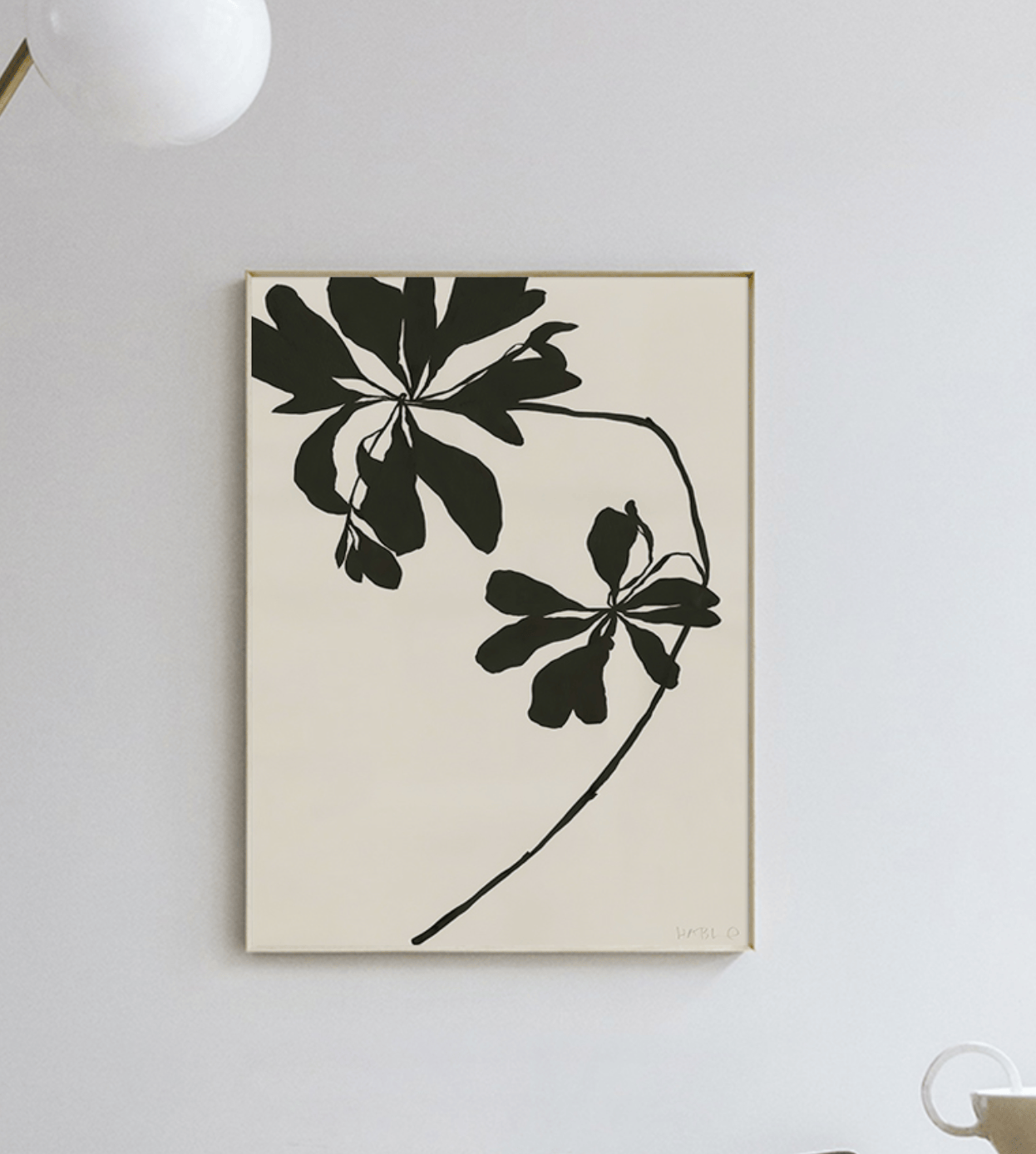 Abstract black and white canvas print, Leaves I, modern wall art for living room decor.