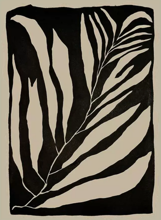 Black and white abstract painting, Leaves III, textured canvas, minimalist wall decor.