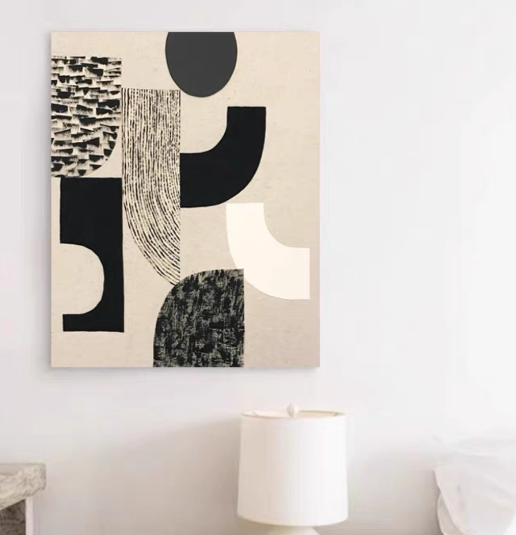 Large abstract canvas print, Minimalist IV, impactful black and white art for spacious rooms.
