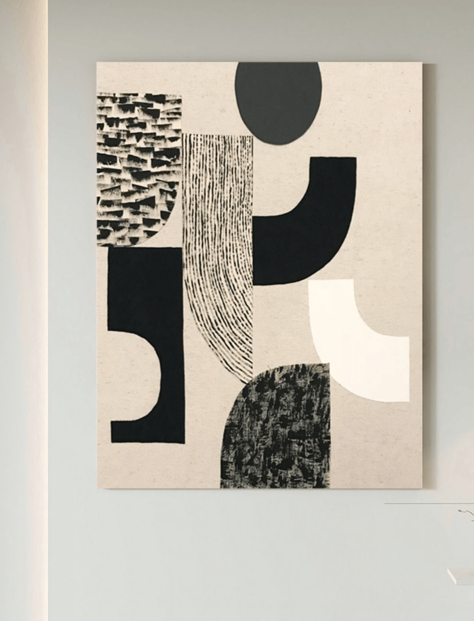 Large abstract canvas print, Minimalist IV, impactful black and white art for spacious rooms.