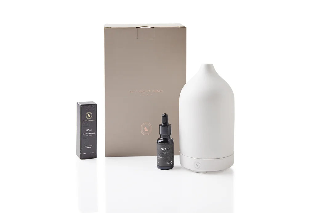 Aroma: Basil & Mint for Clarity & Focus. Single bottle of natural essential oil.