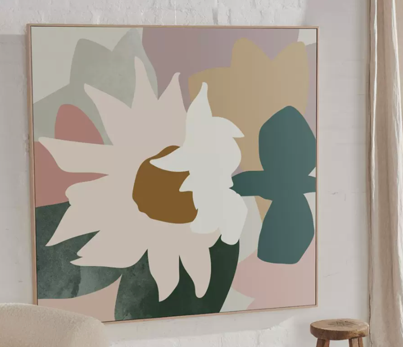 Daisy Dance I: Premium framed canvas, acid-free print, no glass, arrives ready to display.