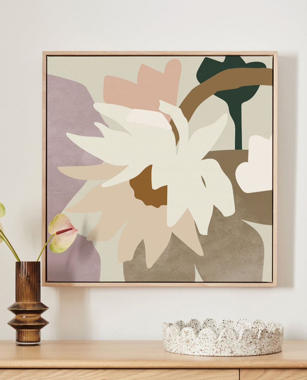Daisy Dance II: Botanical art print, framed, arrives ready to display, hanging tools provided.