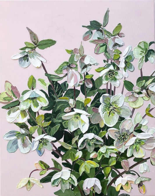 Handpainted Art. Floral painting. Pink, white and green flowers. Nature-inspired. Wall Art Collection. Home Decoration. Best painting for home/house. Best painting for new home/house.