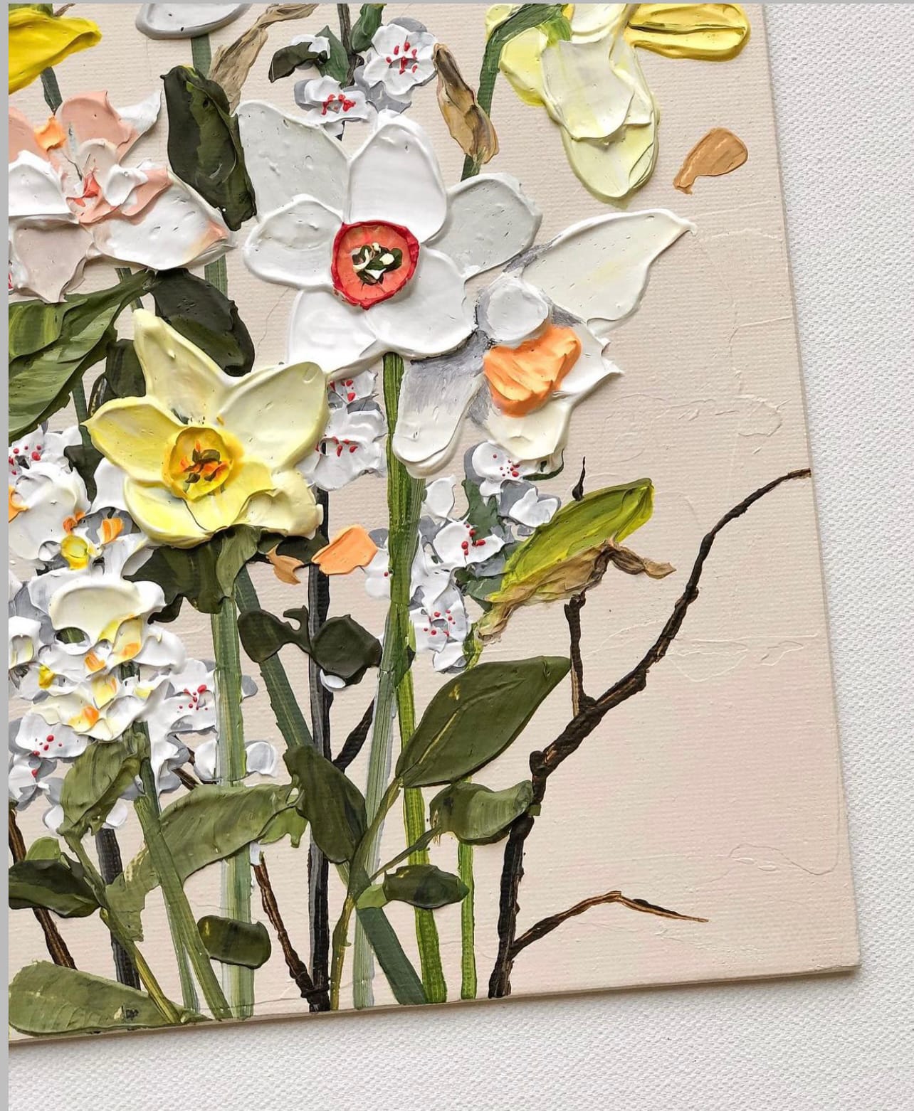 Hand-painted canvas: Blooms of Bliss III - serene, delicate Flowers.