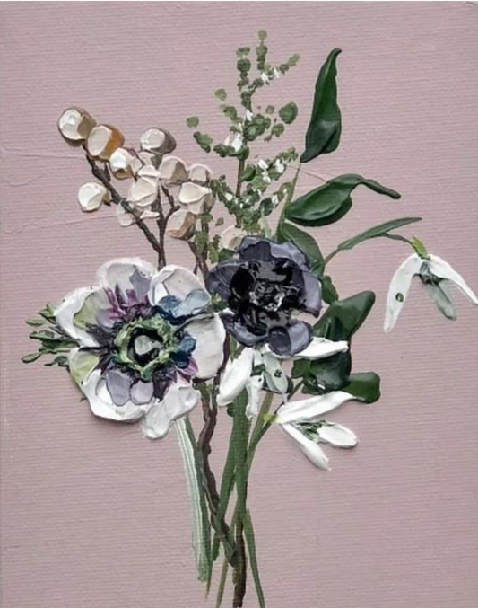 Bouquet II: Contemporary wall art, hand-painted acrylic on canvas, ready to enhance your home.