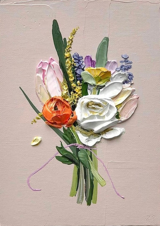 Peaceful Bouquet scene: Bouquet IV - Acrylic on stretched canvas, varnished and ready.