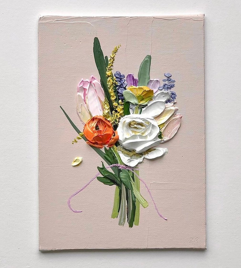 Peaceful Bouquet scene: Bouquet IV - Acrylic on stretched canvas, varnished and ready.