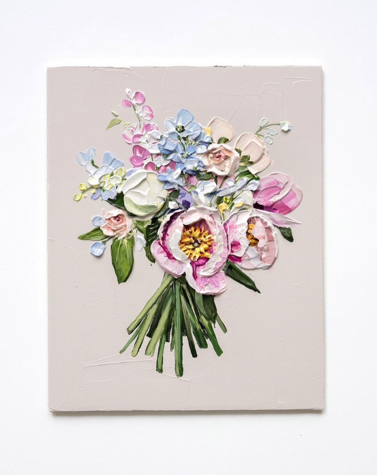 Serene Bouquet artwork: Bouquet VI - Soft pastels and muted greens canvas art, decorate your home.