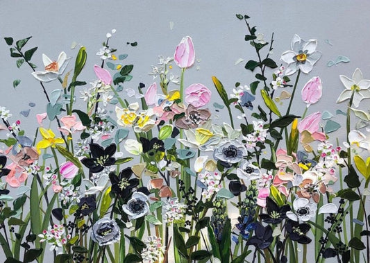 Floral painting in soft, dusky pastels: Step into Dancing Blossoms II - wall decor.