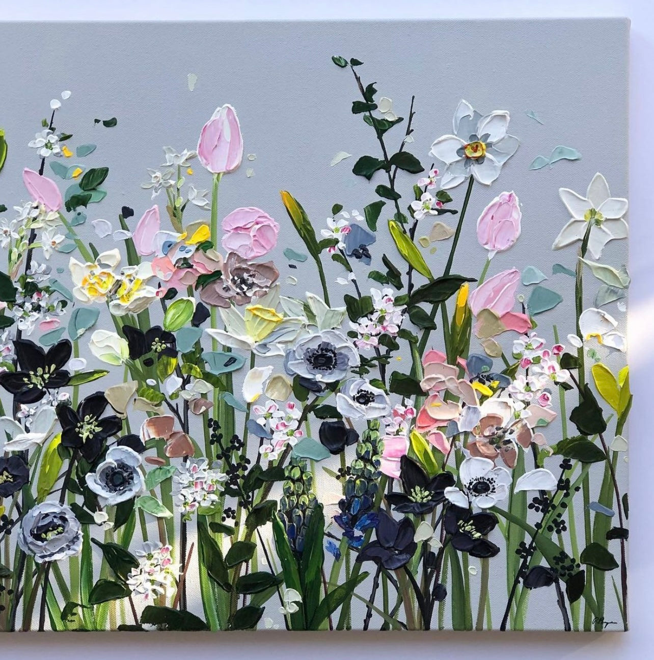 Floral painting in soft, dusky pastels: Step into Dancing Blossoms II - wall decor.
