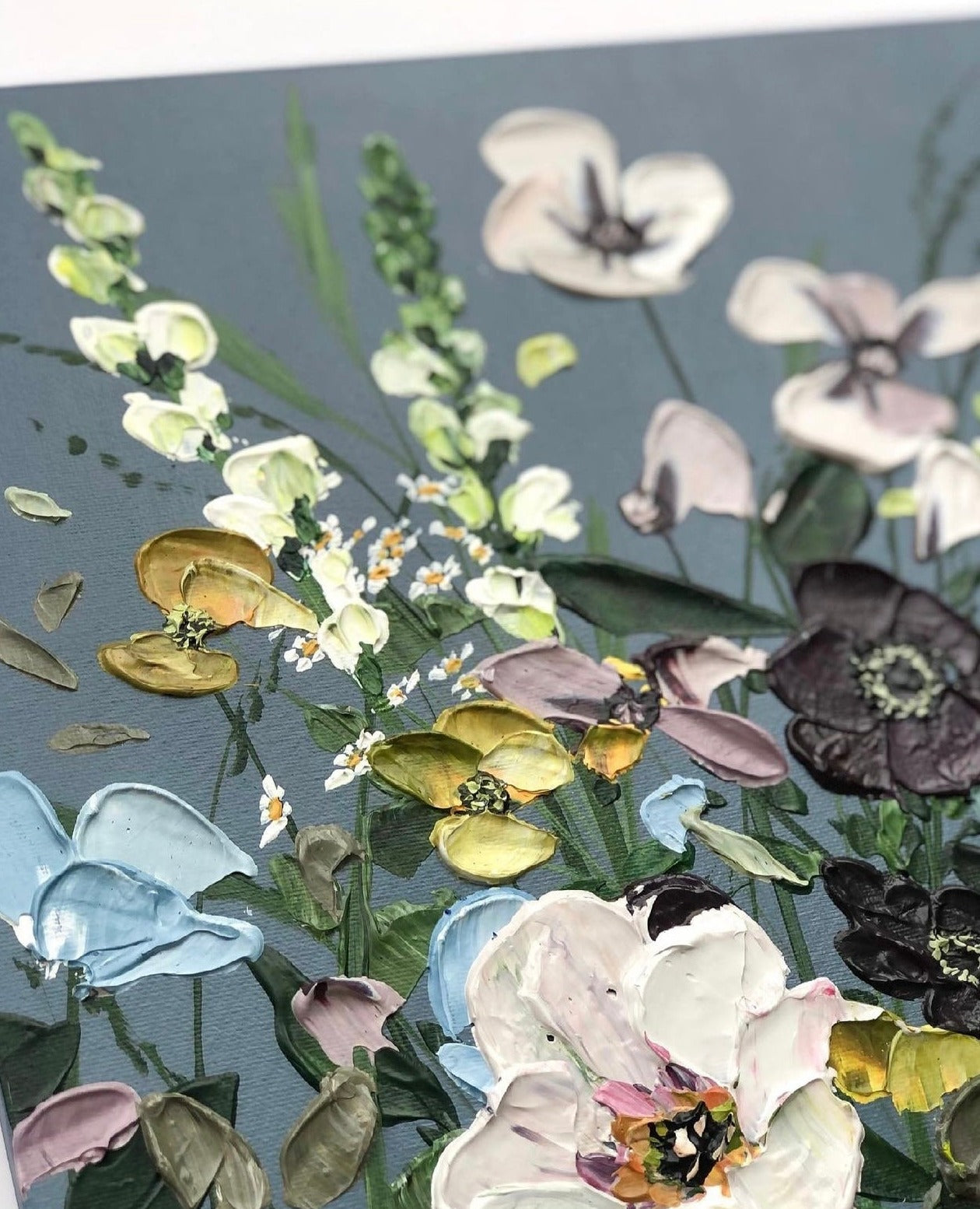 Dusk Wildflowers: Hand painted landscape art on canvas, evoking a sense of calm and wonder.
