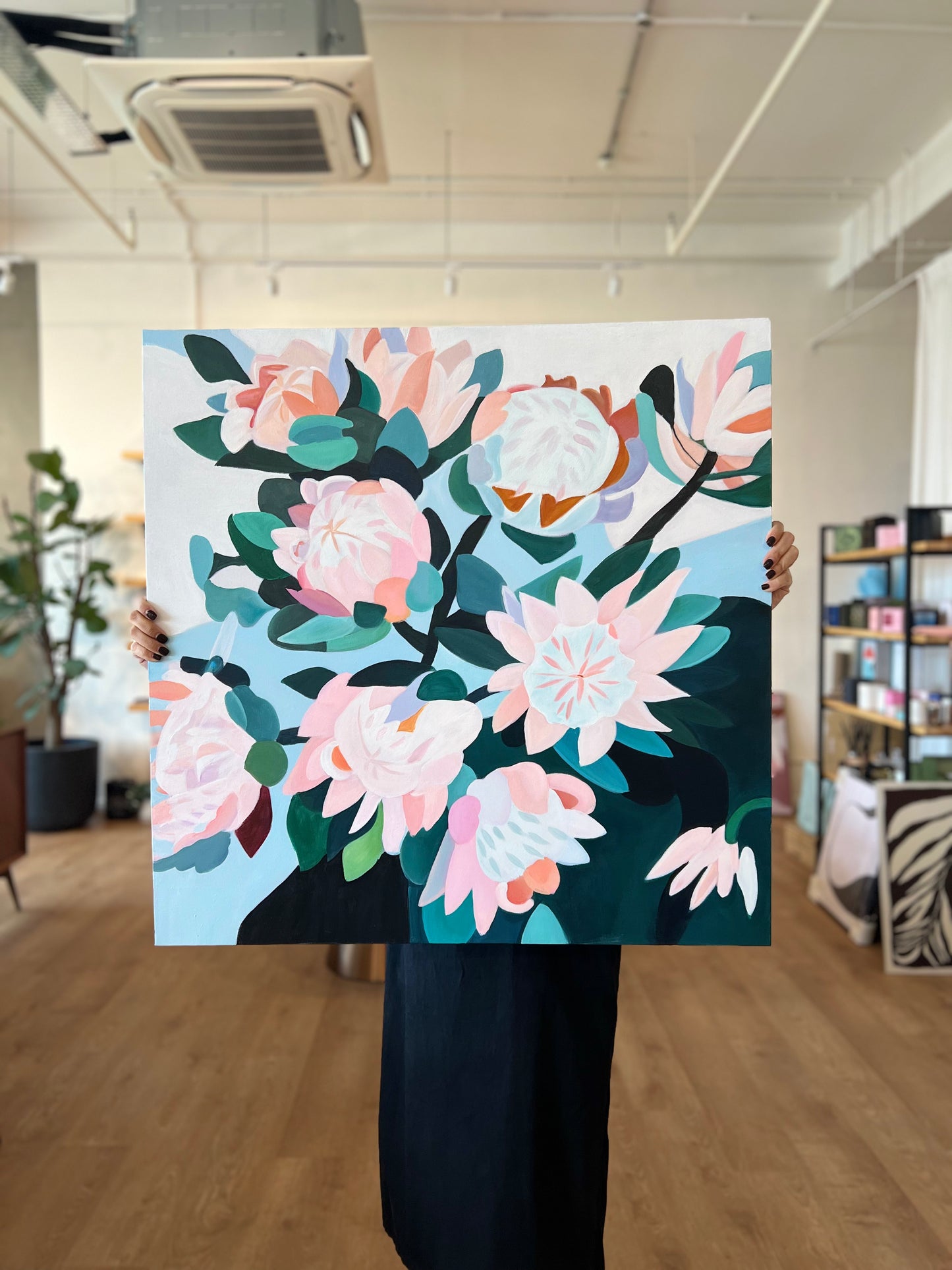 Hand-painted celestial art: Floret - acrylics on canvas, inspired by the cosmos.