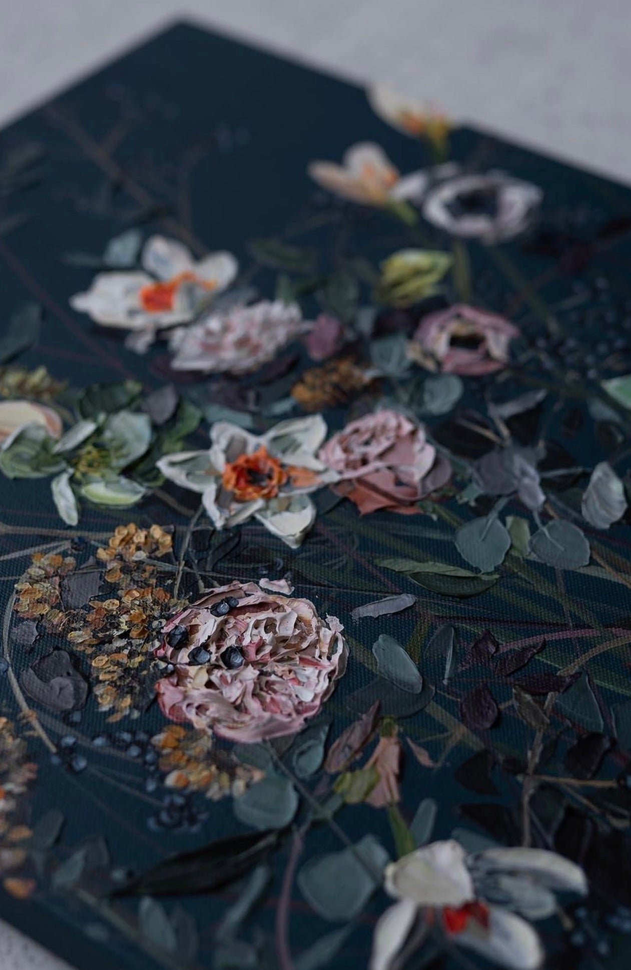 Step into Tranquil Sanctuary artwork: Hand-painted floral wall decor for your home.