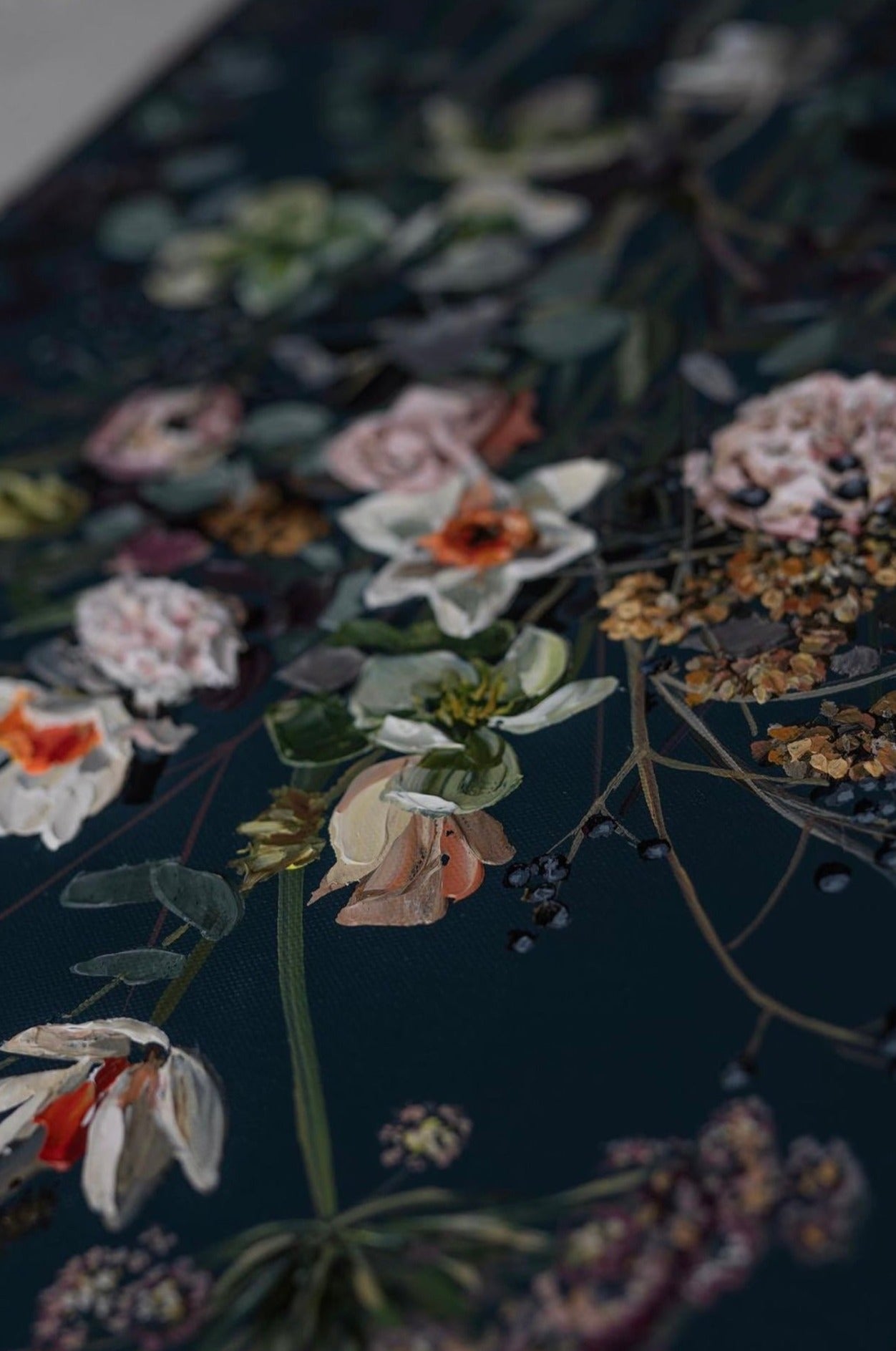Step into Tranquil Sanctuary artwork: Hand-painted floral wall decor for your home.