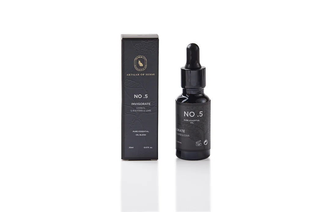 Aroma: Citrus Lavender Lime to Invigorate. Small bottle of potent essential oil.