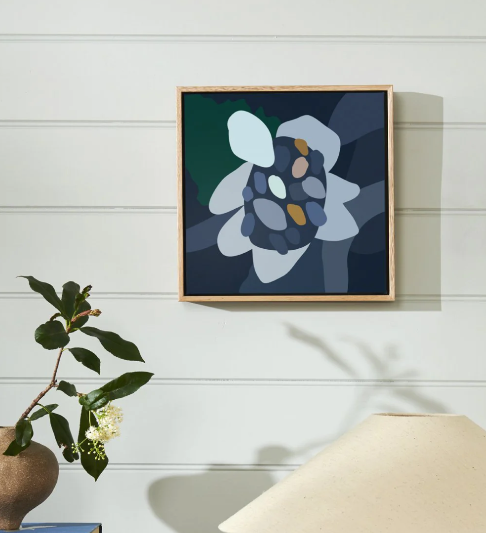 Night Daisy I: Framed canvas, professional quality, designed to complement other pieces beautifully.