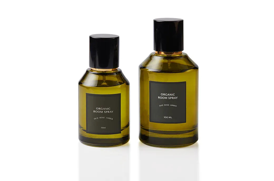 Versatile, plant-based botanical spray for body mist, room freshener, and fabric refresher. Natural fragrance, no alcohol, eco-friendly. Scent: Oud, Rose & Amber.