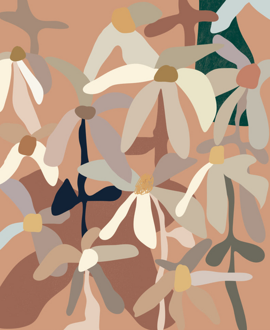 Patio II: Contemporary Modern Floral artwork, sleek lines, organic textures, framed for convenience.