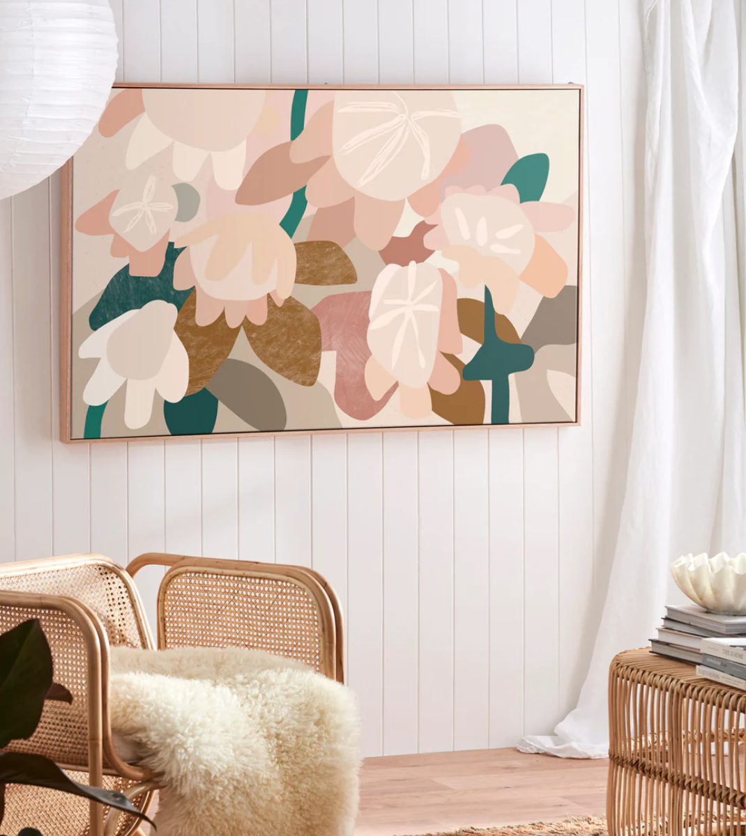 Patio III: Durable, crack-resistant stretched canvas, professionally framed, ready for immediate display.