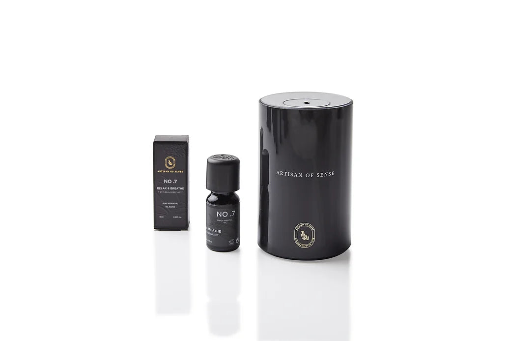 Aroma: Vetiver Lemon Tea Tree to Relax Breathe. Fragrant essential oil in protective packaging.