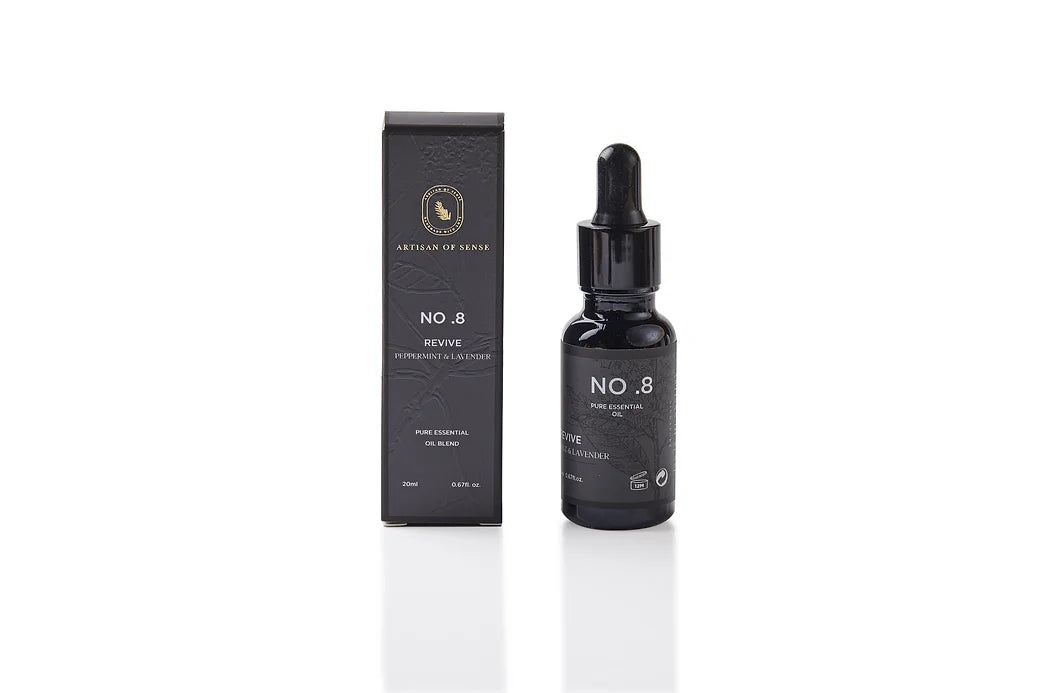 Aroma: Peppermint Lavender for Revive. Individual vial of therapeutic-grade essential oil.
