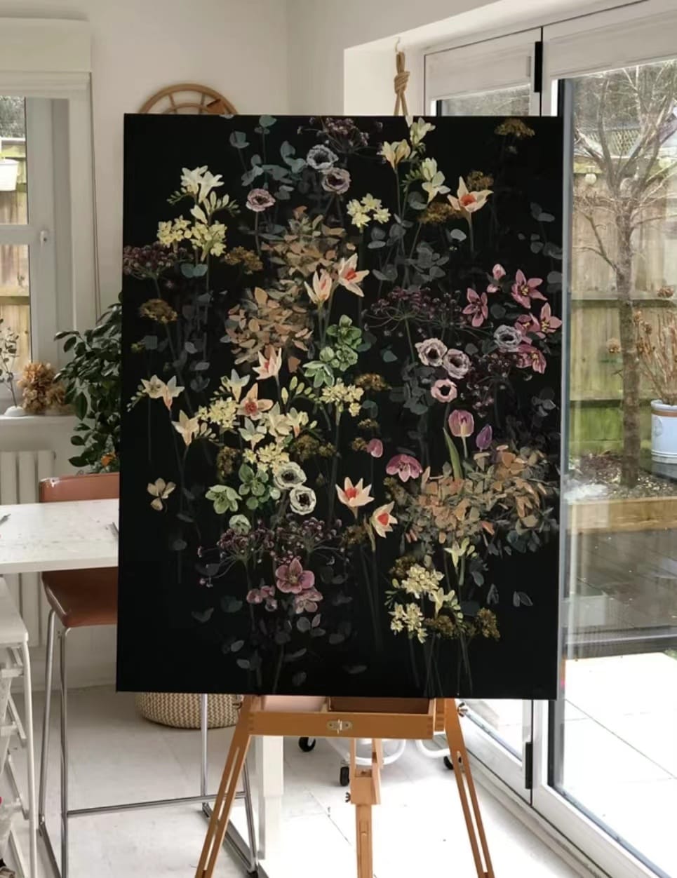 Twilight Garden: Hand-painted acrylic artwork on stretched canvas, ready to display.