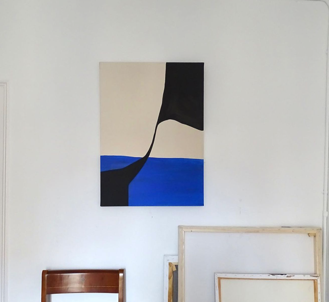 High contrast abstract art, Vestige XVI, striking black and white canvas, visual impact.