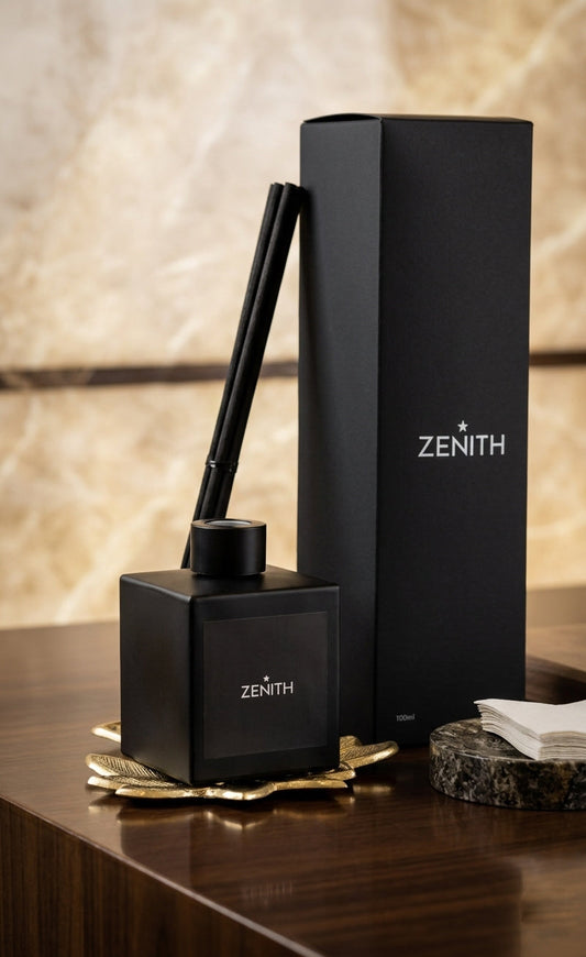 Custom matte black square glass reed diffuser bespoke corporate gift with customised packing box representing corporate diffuser customization in Singapore by Artisan of Sense.