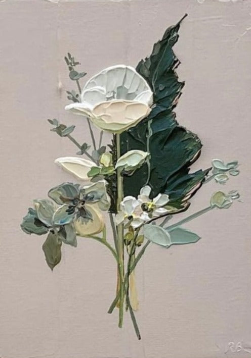 Dusky pastel garden painting: Bouquet VIII - Hand-painted canvas wall art, framed art option.
