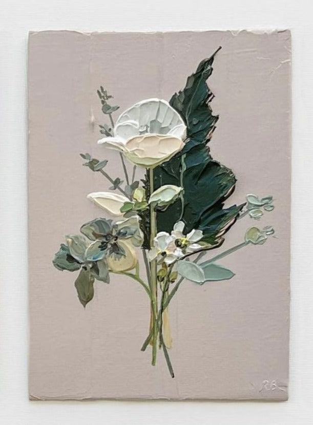 Dusky pastel garden painting: Bouquet VIII - Hand-painted canvas wall art, framed art option.
