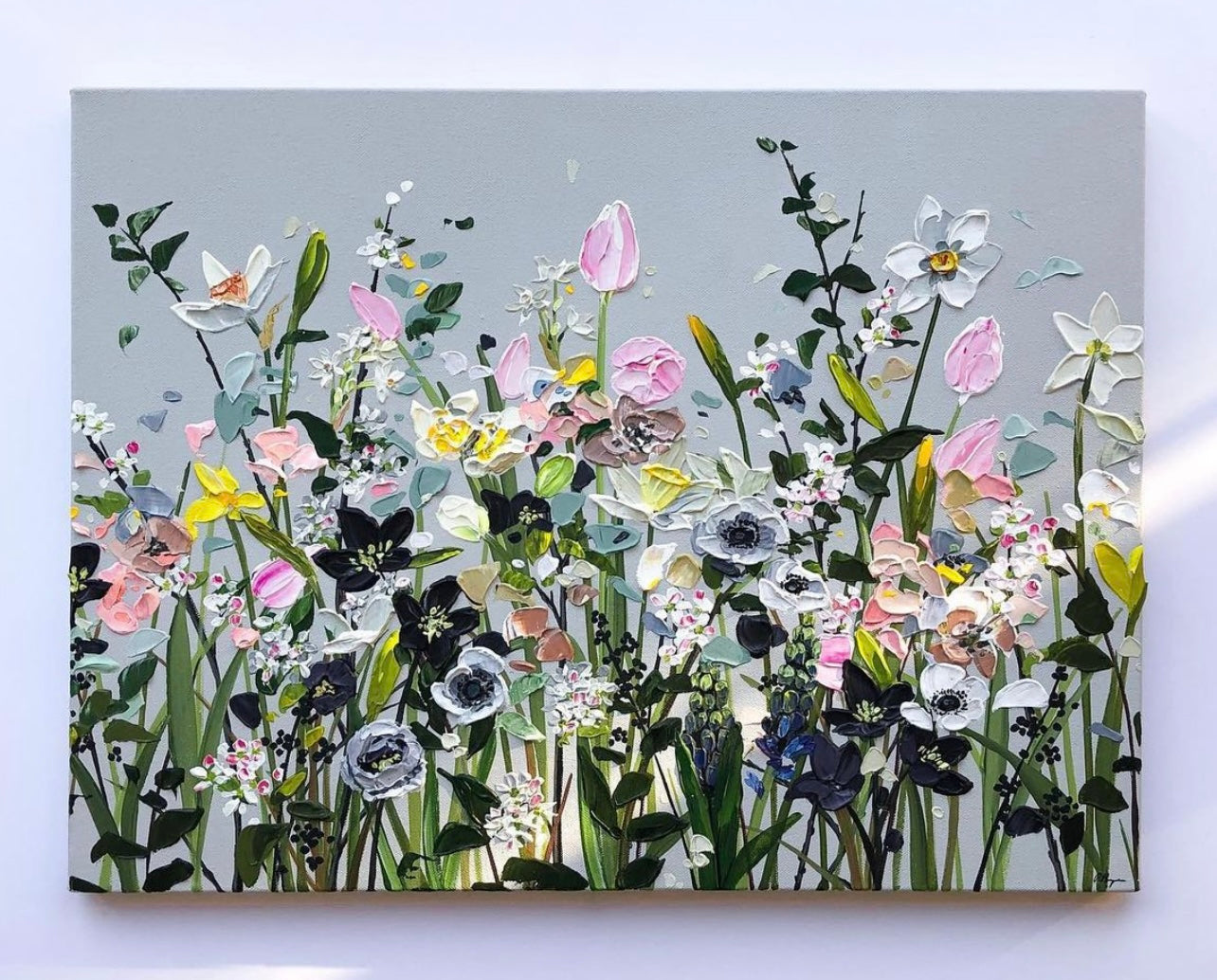 Floral painting in soft, dusky pastels: Step into Dancing Blossoms II - wall decor.