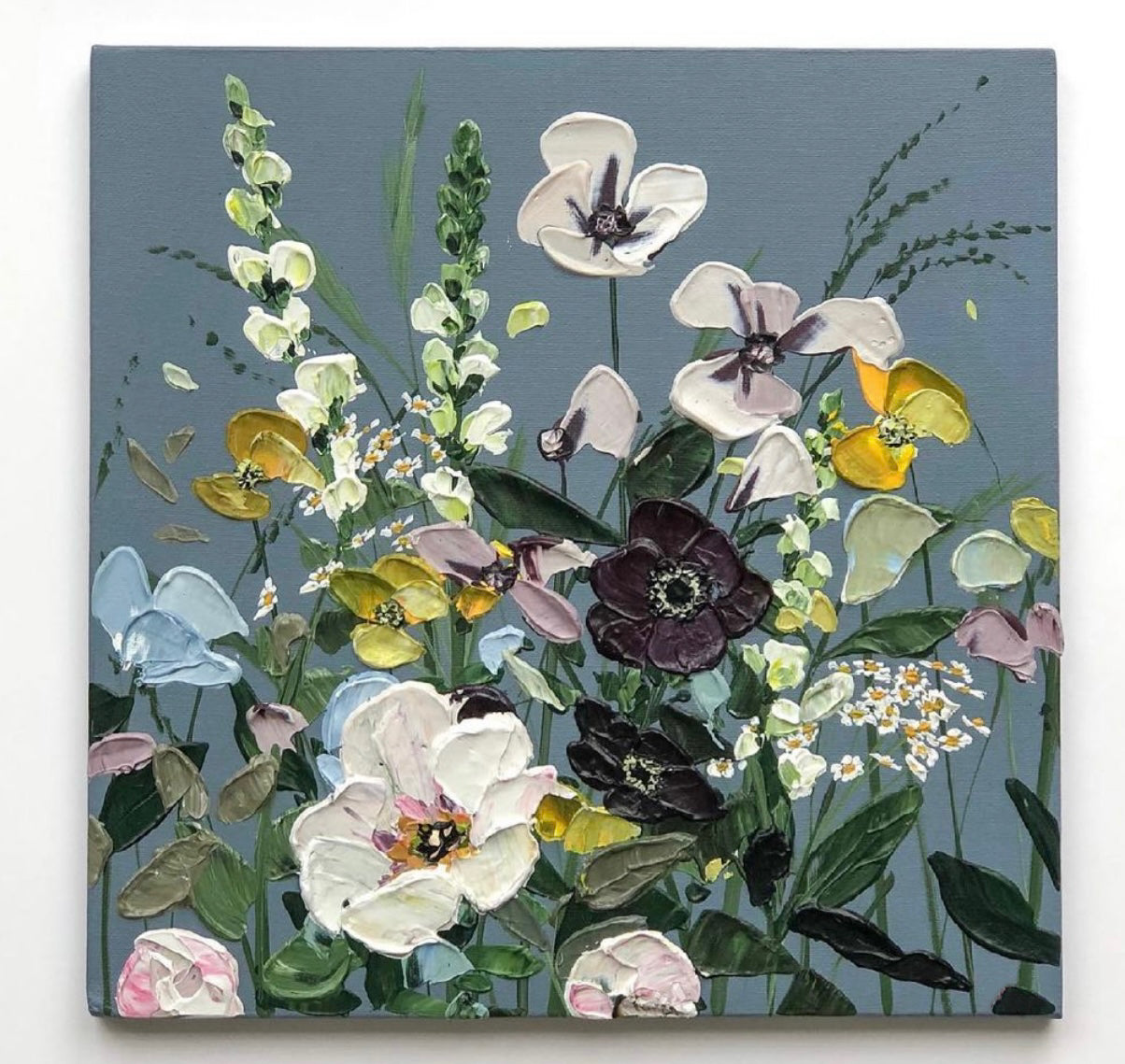 Dusk Wildflowers: Hand painted landscape art on canvas, evoking a sense of calm and wonder. 