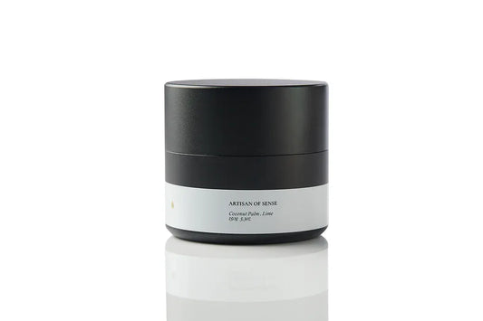 Portable Coconut Palm soy candle in a tin, natural cotton wick, perfect for travelers. Naturally purifying to uplift and cleanse