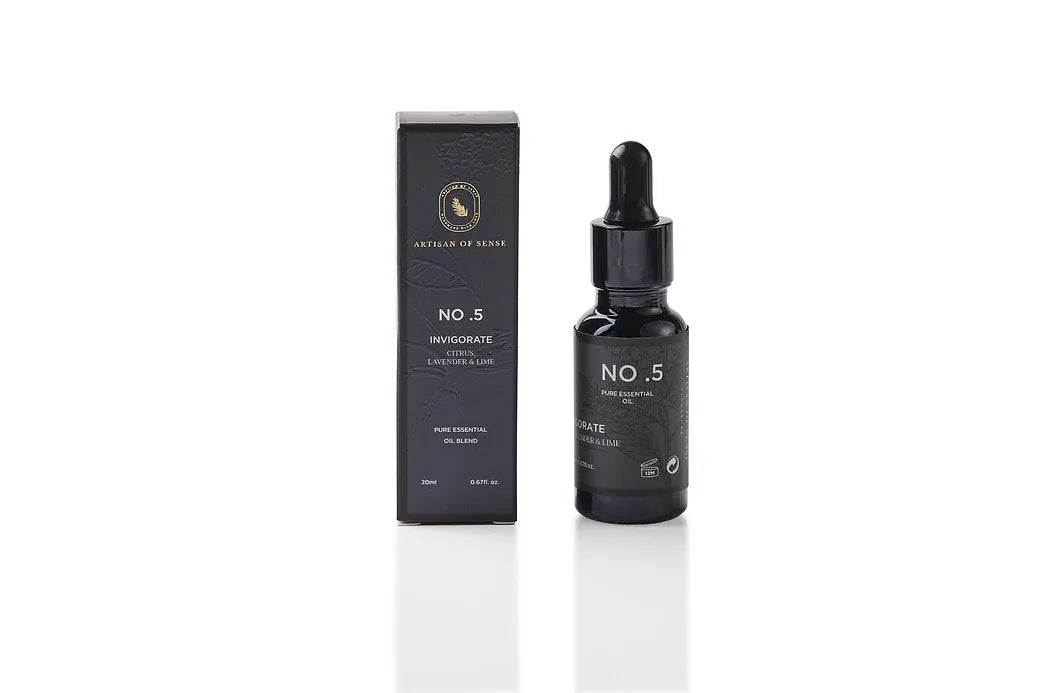 Aroma: Citrus Lavender Lime to Invigorate. Small bottle of potent essential oil.