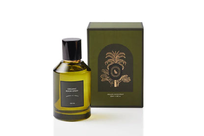 Aromatic botanical body and room mist in a luxury olive green glass bottle with black cap and gold accent, featuring Jasmine, Lily, and Neroli. Alcohol-free, synthetic-free natural spray handcrafted in Singapore by Artisan of Sense for elegant personal fragrance and romantic interior atmosphere.
