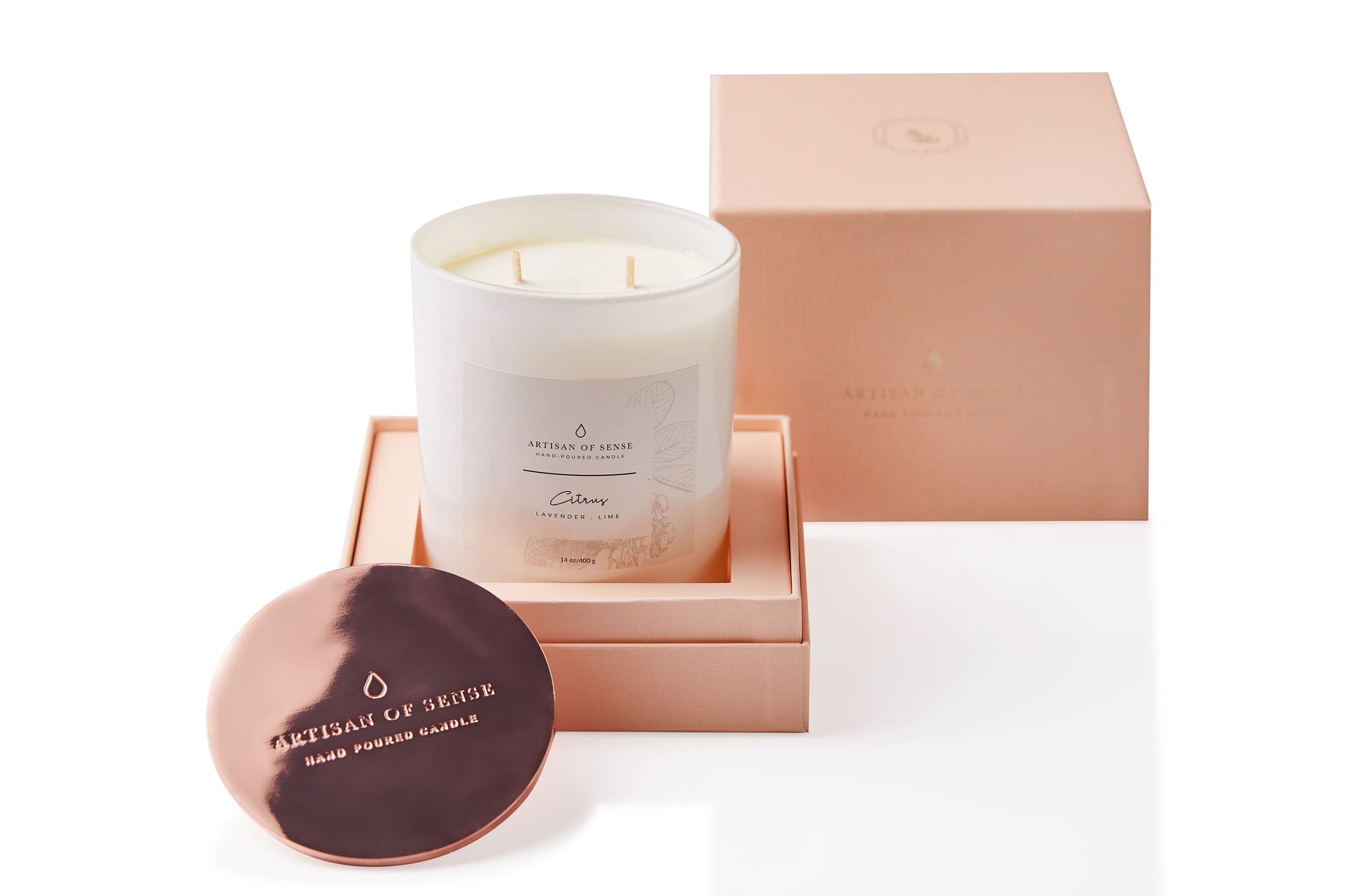 Lemongrass handcrafted soy candle with its gift box, made at the Artisan of Sense Joo Chiat atelier