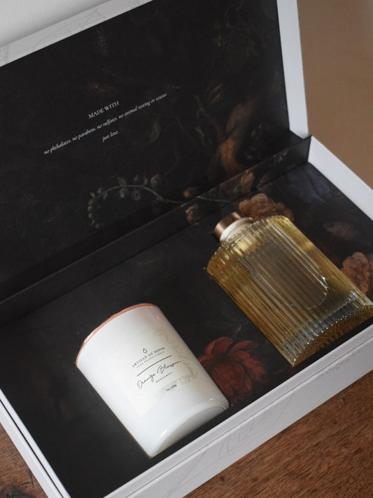 Luxury Diffuser and Candle Gift Set by Artisan of Sense, handcrafted in Singapore with 100% natural fragrances