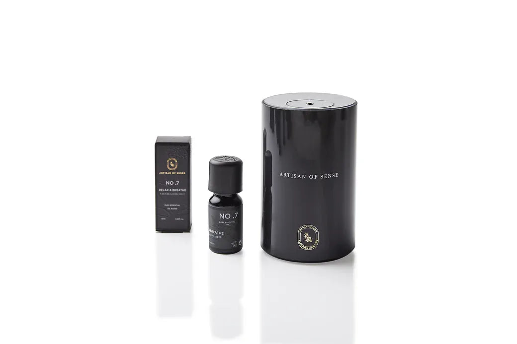 Aroma: Vetiver Lemon Tea Tree to Relax Breathe. Fragrant essential oil in protective packaging.