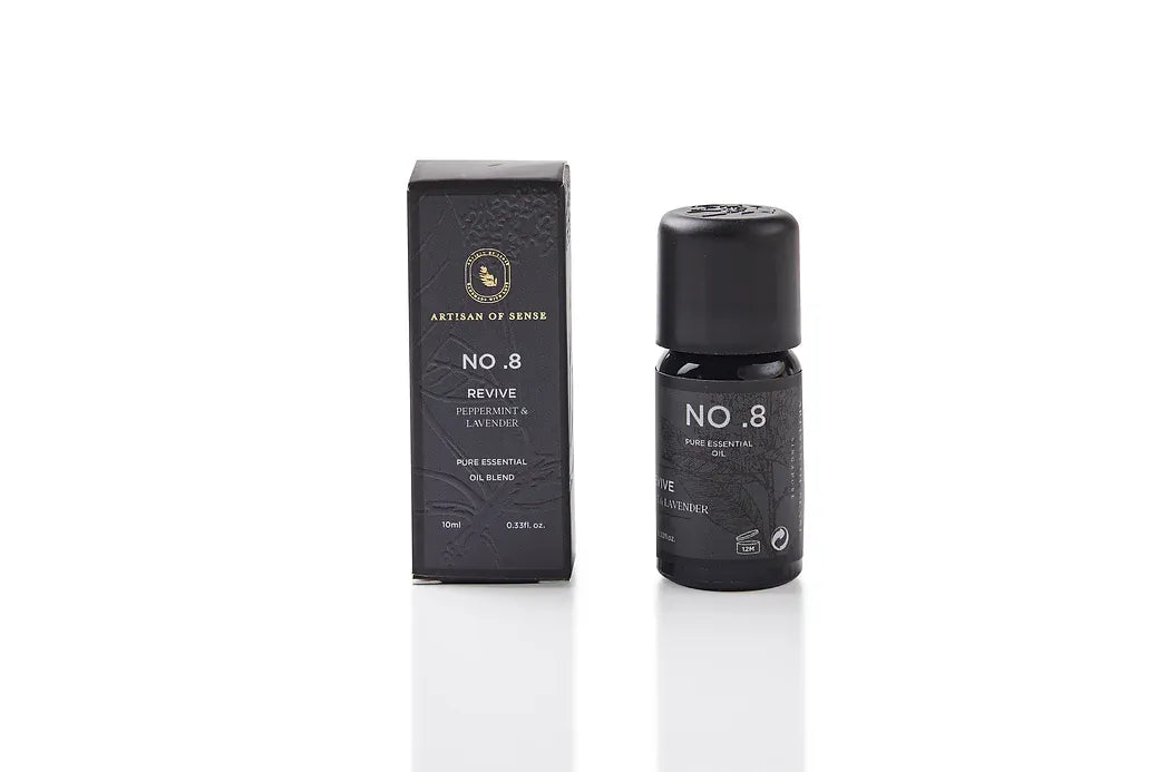 Aroma: Peppermint Lavender for Revive. Individual vial of therapeutic-grade essential oil.