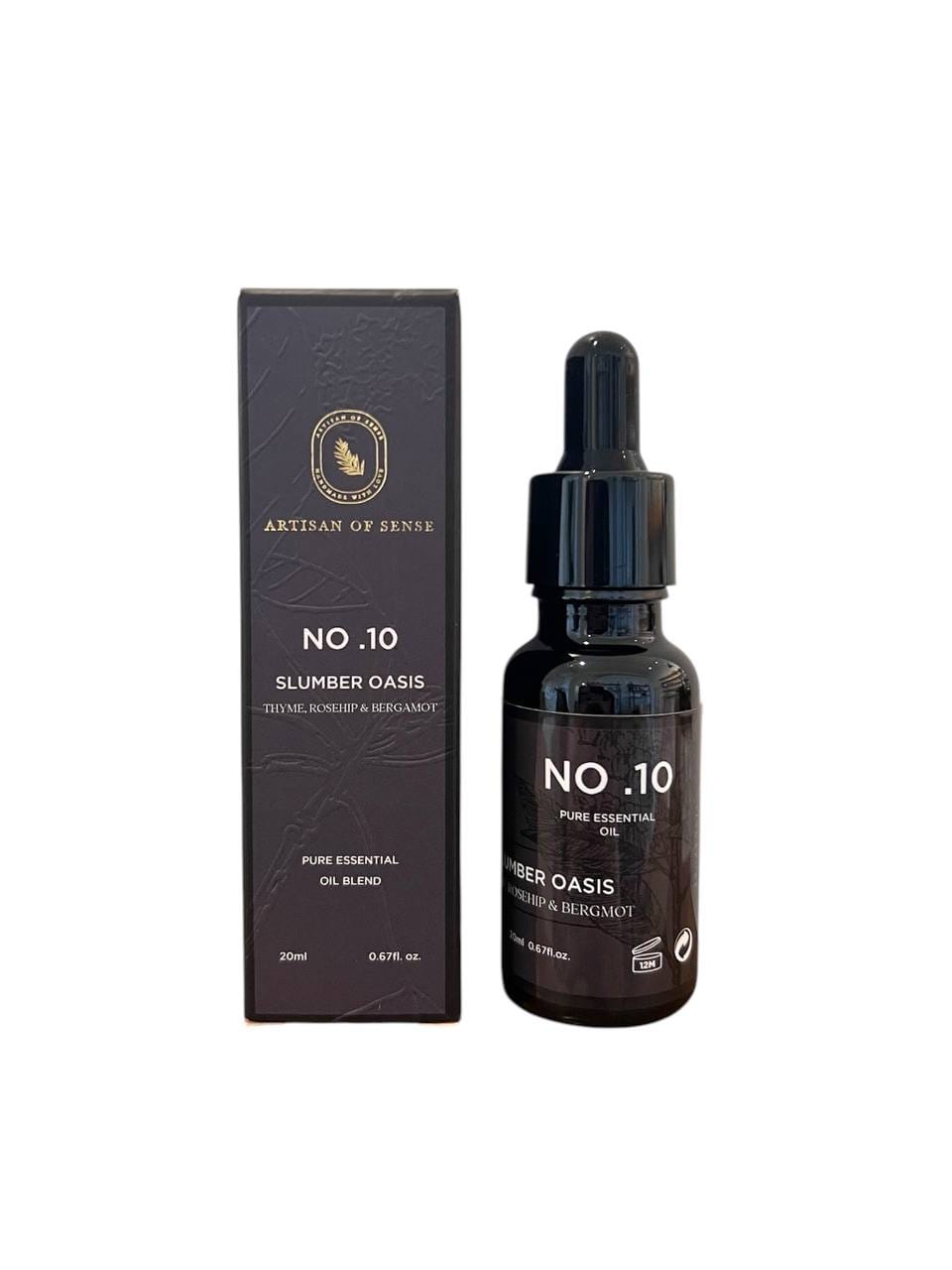 Aroma: Thyme, Rosehip & Bergamot for Slumber Oasis. Natural plant-derived essential oil.