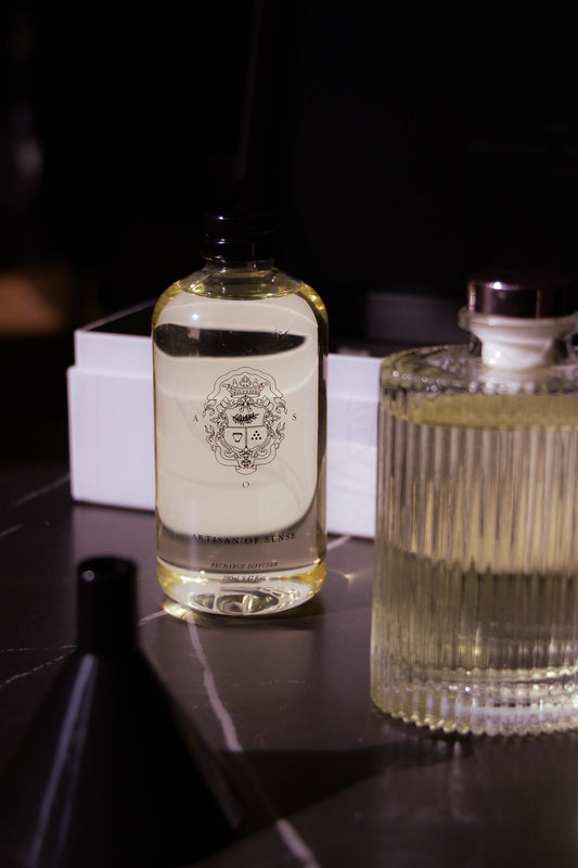 Refill bottle of Winter Wonderland botanical home fragrance, free from phthalates and synthetic musk. Blended at our Joo Chiat atelier for continuous slow-release diffusion, evergreen forest warmth, and considered seasonal gifting.