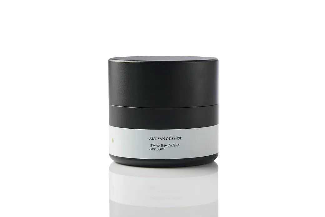 Winter Wonderland tin candle by Artisan of Sense, UK-sourced soy wax and cotton wick, handcrafted in Singapore
